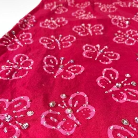 Butterfly Beaded Sleeveless Summer Dress Red Pink Beaded Detail Size 4 Toddler - Picture 2 of 8